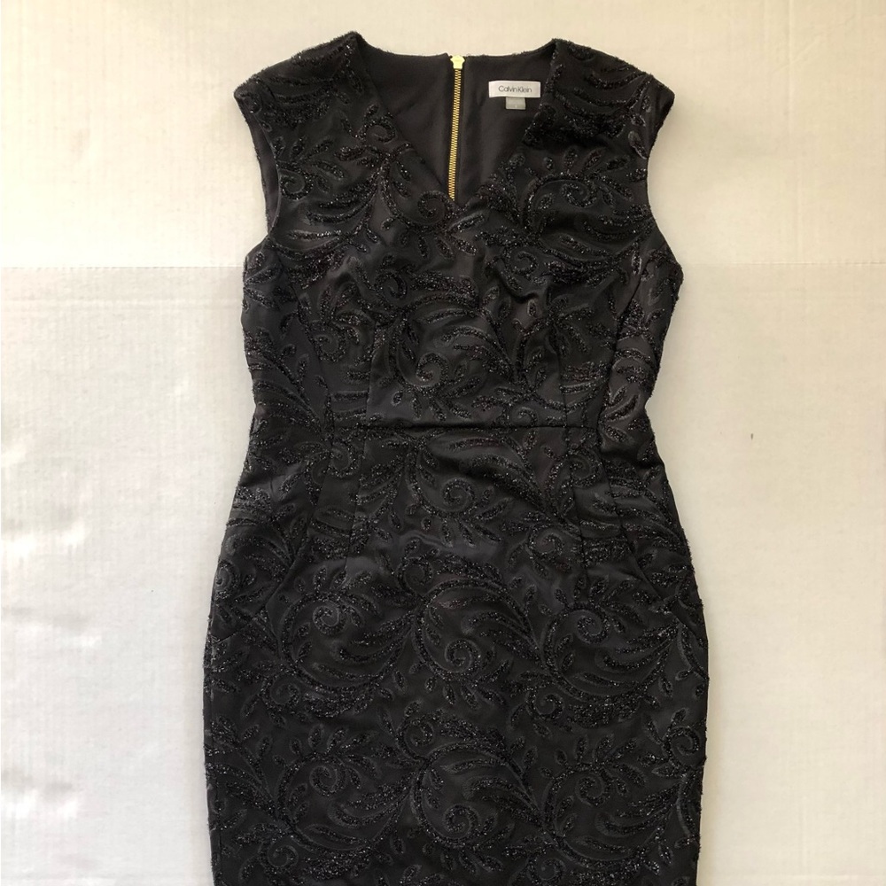 NWOT Calvin Klein black sequin cocktail dress.